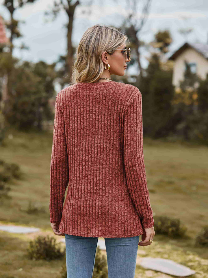 Ribbed Round Neck Long Sleeve Tee