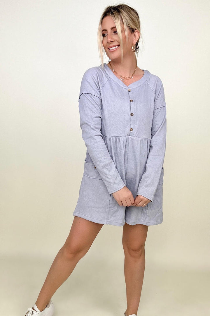 Rompers - Heyson Comfy Knit Button-Down Long Sleeve Romper