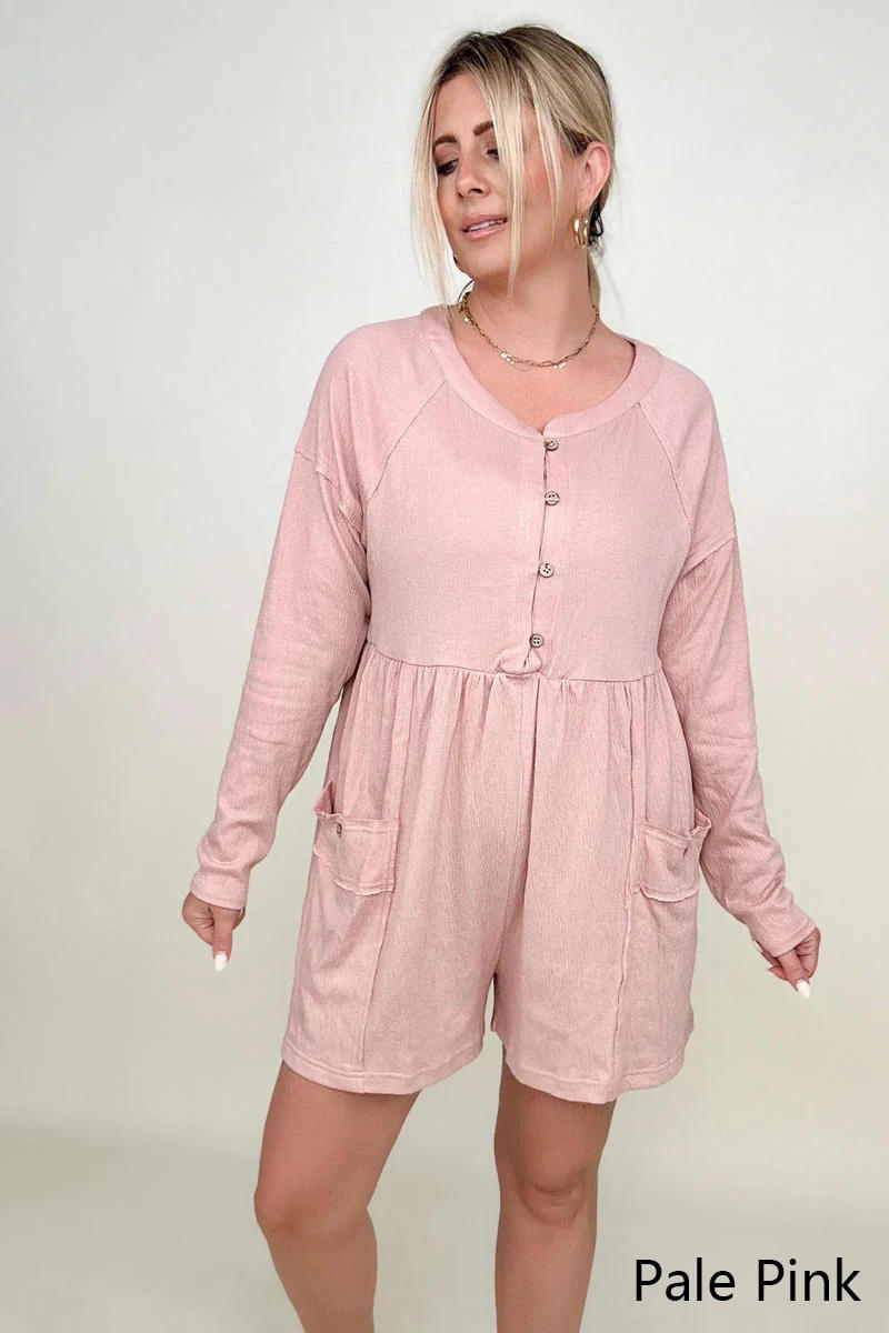 Rompers - Heyson Comfy Knit Button-Down Long Sleeve Romper