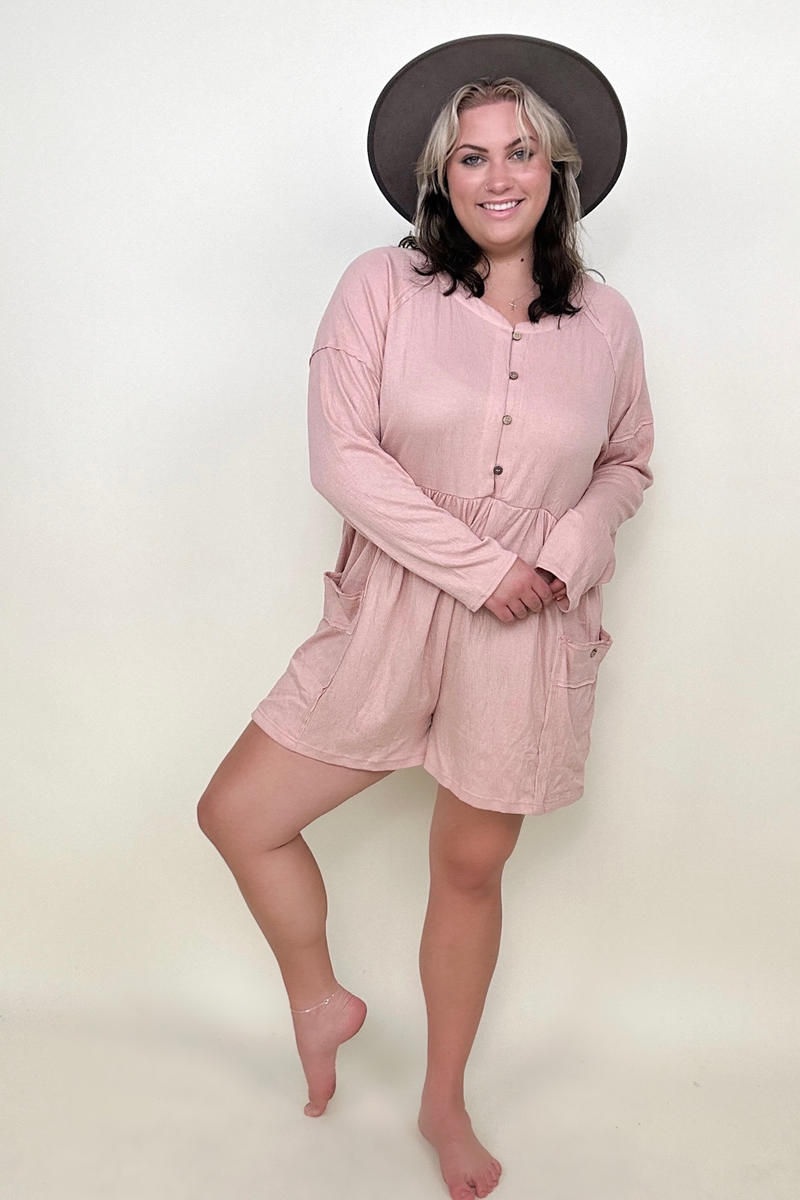 Rompers - Heyson Comfy Knit Button-Down Long Sleeve Romper