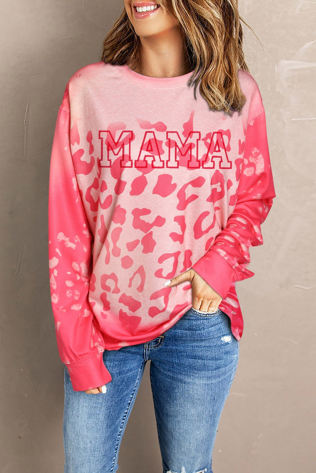 Round Neck Dropped Shoulder Printed MAMA Graphic Sweatshirt