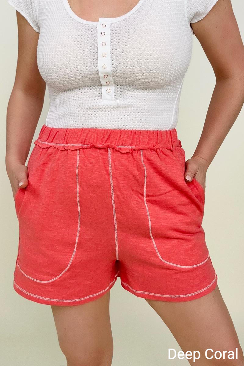 Shorts - Zenana Contrast Stich Shorts With Pockets