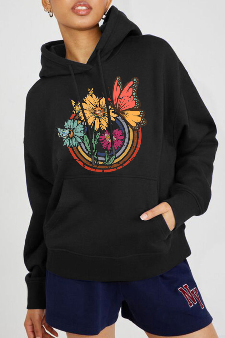 Simply Love Full Size Butterfly And Flower Graphic Hoodie