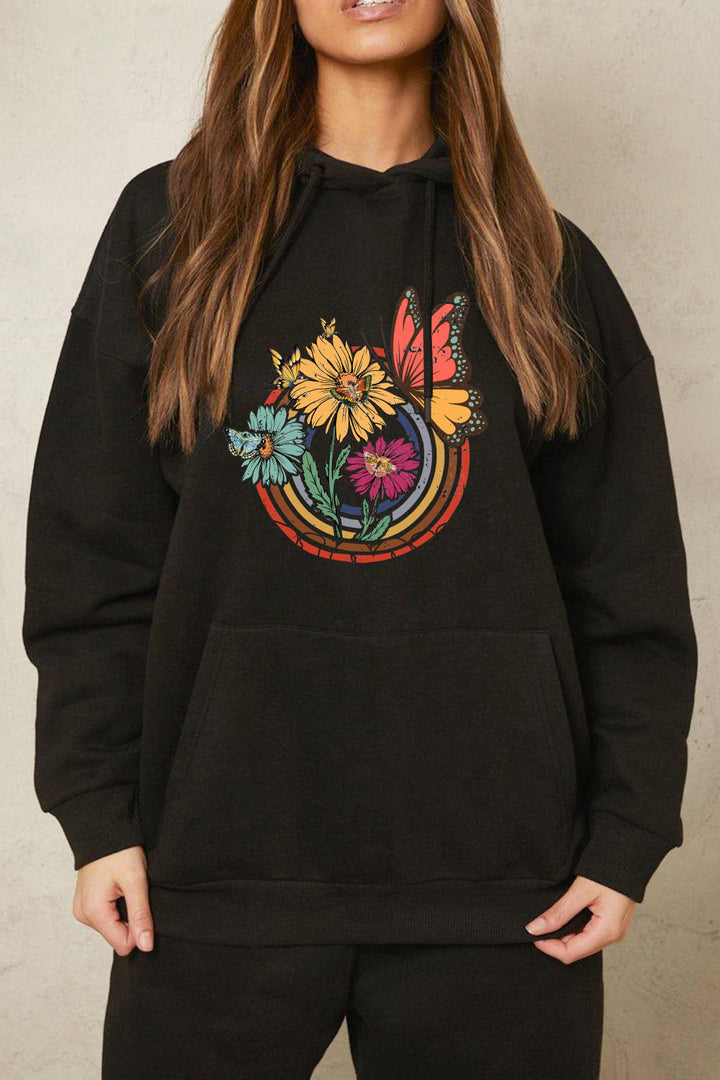 Simply Love Full Size Butterfly And Flower Graphic Hoodie