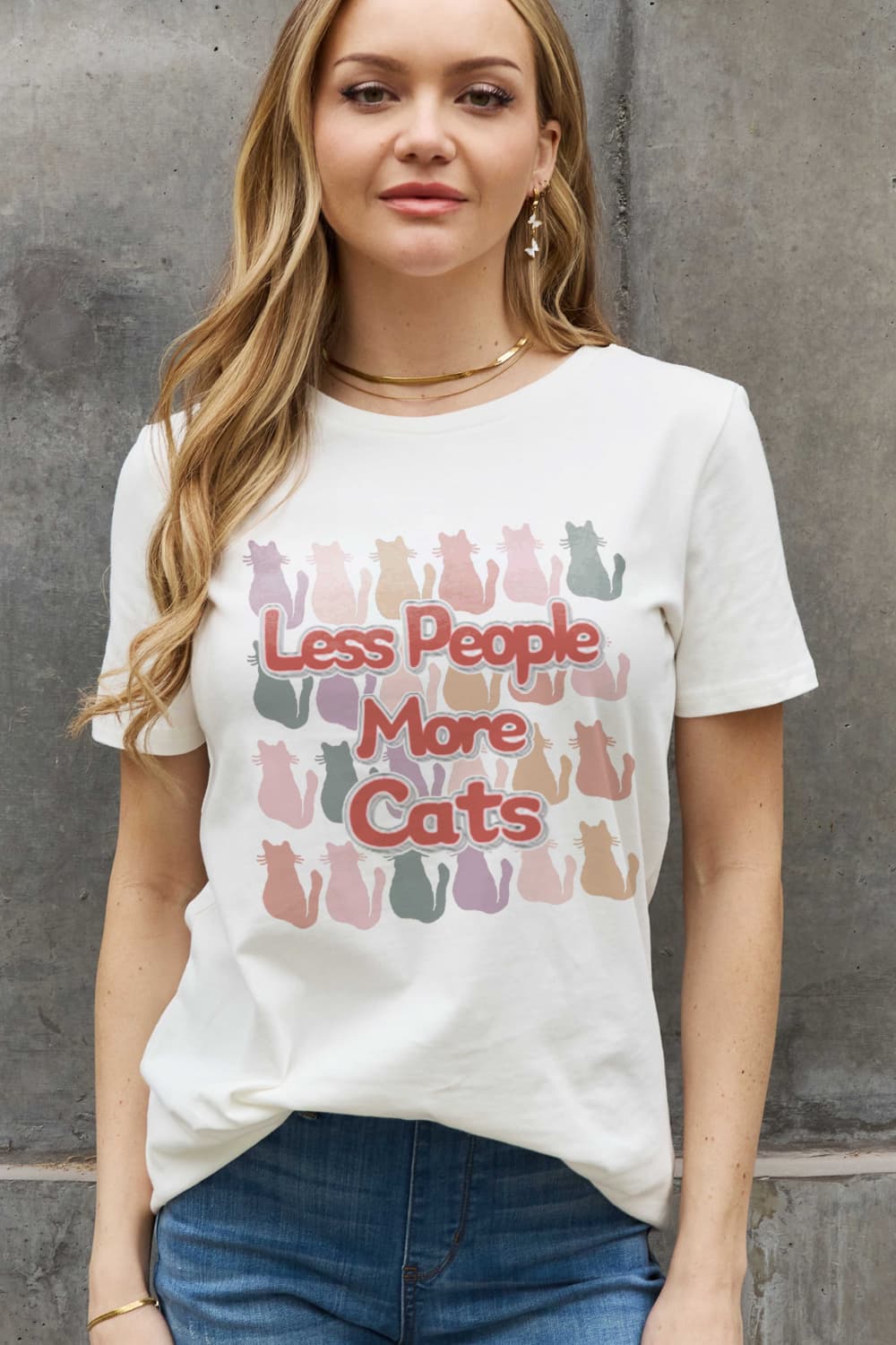 Simply Love Full Size LESS PEOPLE MORE CATS Graphic Cotton Tee