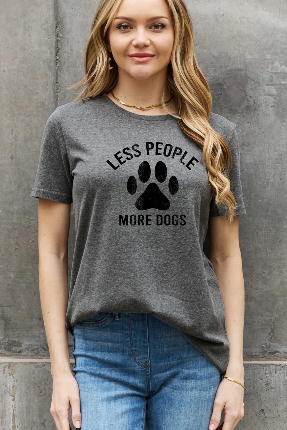 Simply Love Full Size LESS PEOPLE MORE DOGS Graphic Cotton Tee