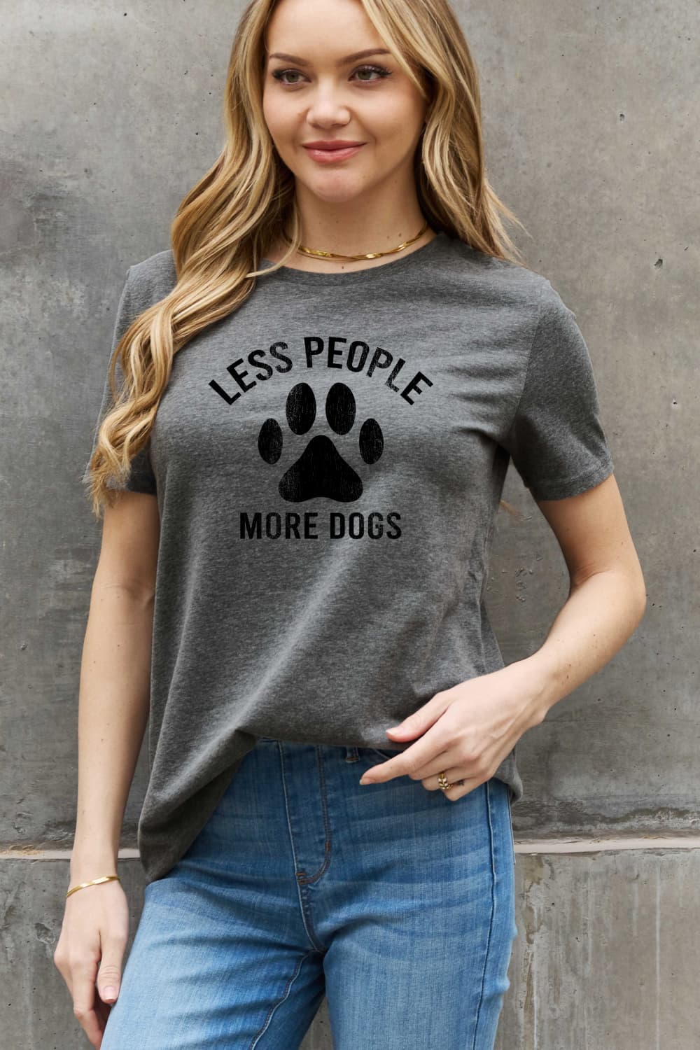 Simply Love Full Size LESS PEOPLE MORE DOGS Graphic Cotton Tee