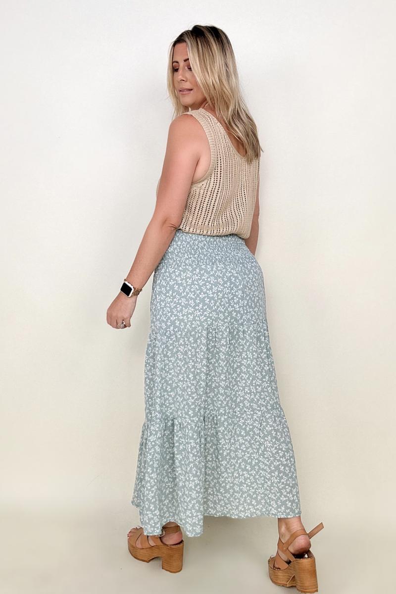 Skirts - Heyson Smocked Waist Ditsy Floral Midi Skirt With Slit