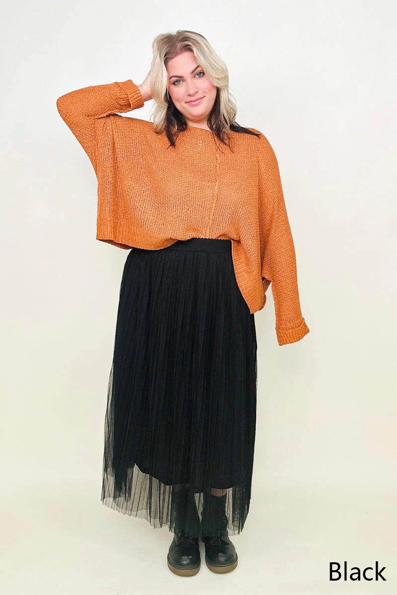 Skirts - Zenana Mesh Pleated Maxi Skirt