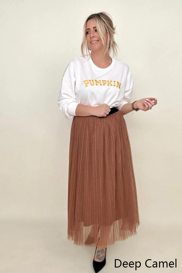 Skirts - Zenana Mesh Pleated Maxi Skirt
