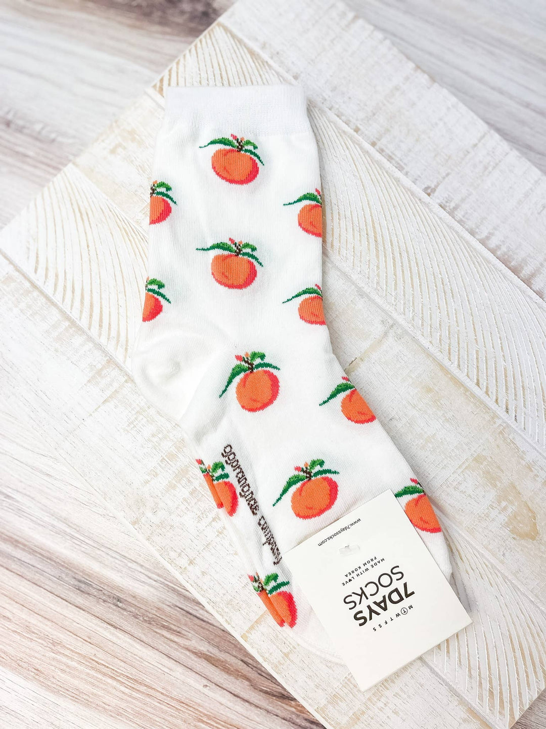 Socks - Peach Printed Crew Socks
