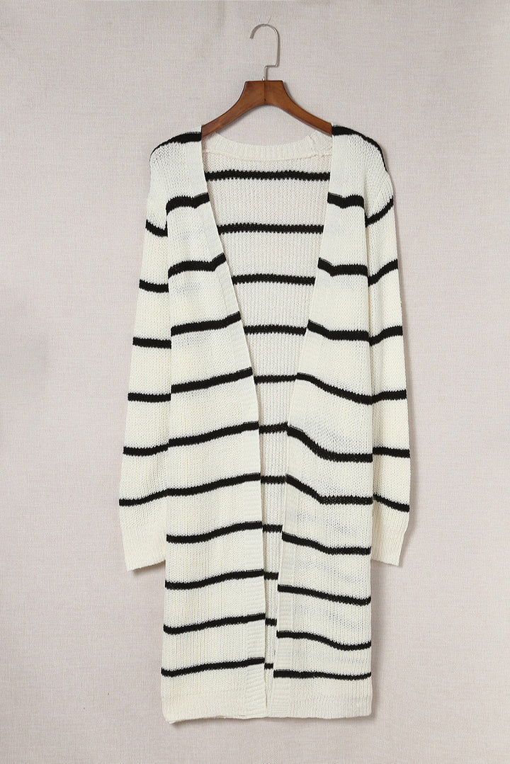 Striped Open Front Rib-Knit Duster Cardigan