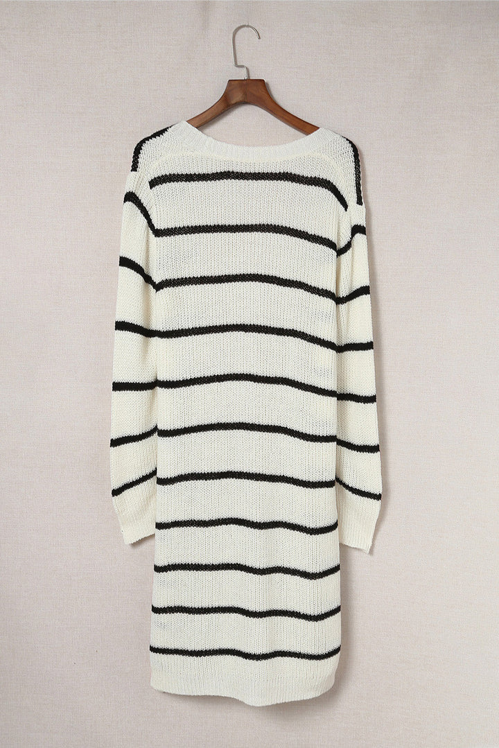 Striped Open Front Rib-Knit Duster Cardigan