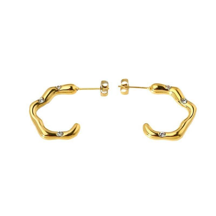 Stud Earrings - Asymmetric 18K Gold Plated Stud Earrings (With Box)