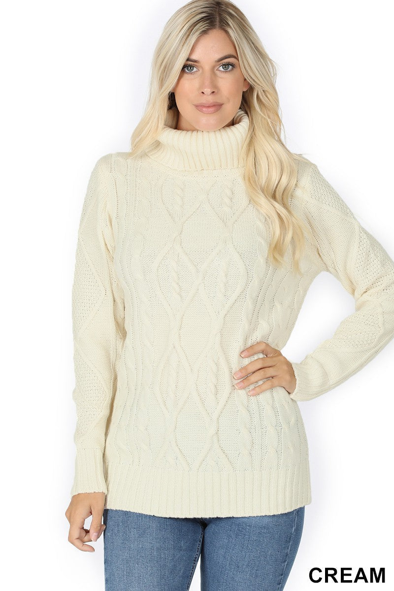 Sweater - CABLE KNIT TURTLENECK SWEATER