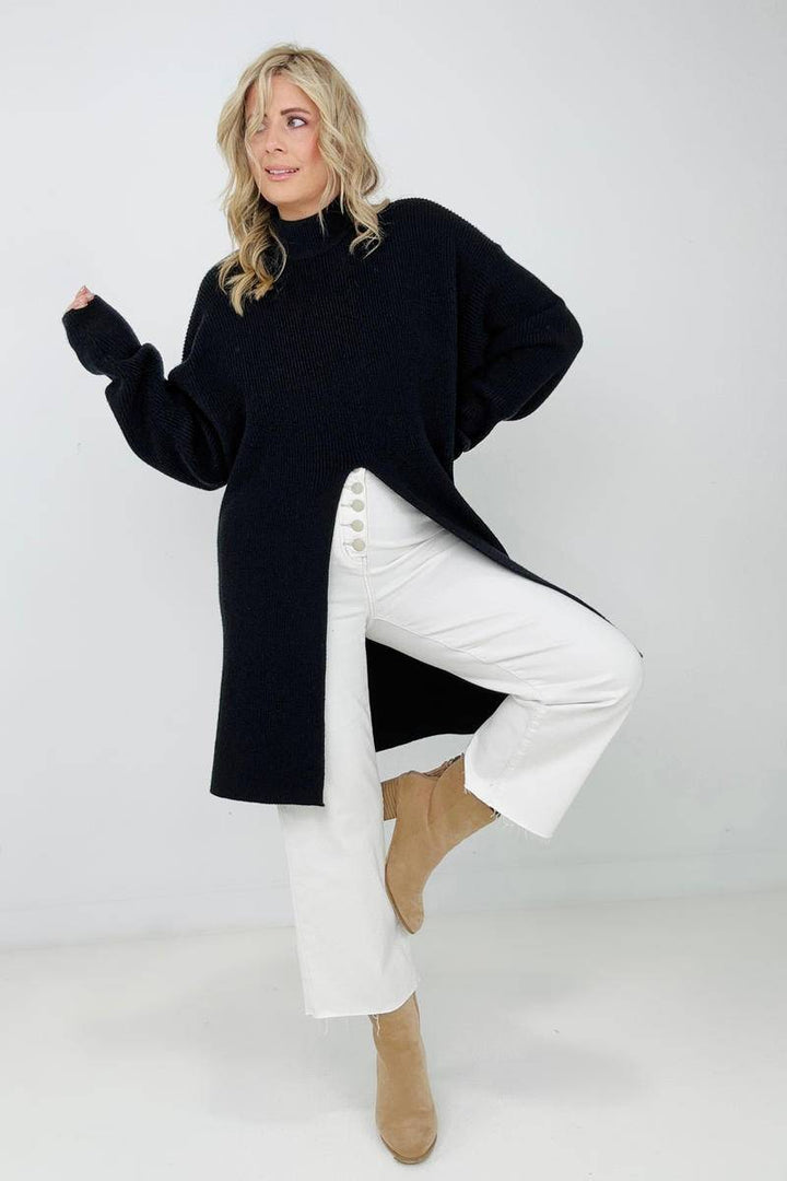 "Mara" Mockneck Front Slit Sweater-Ever Joy