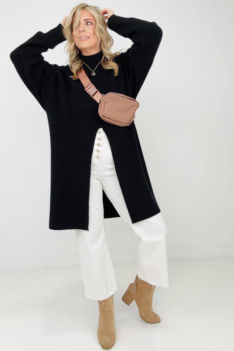 "Mara" Mockneck Front Slit Sweater-Ever Joy