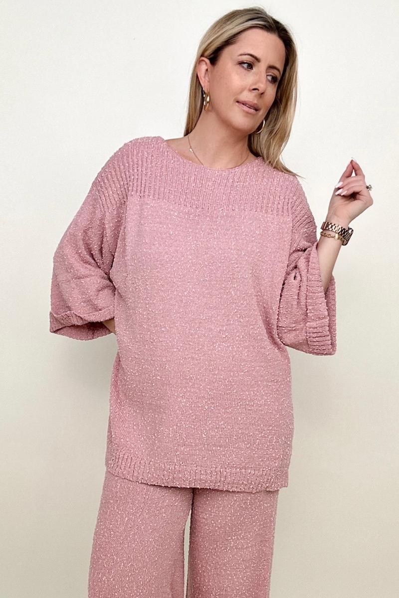 Sweaters - Umgee Wide Sleeve Knit Sweater With Side Slits