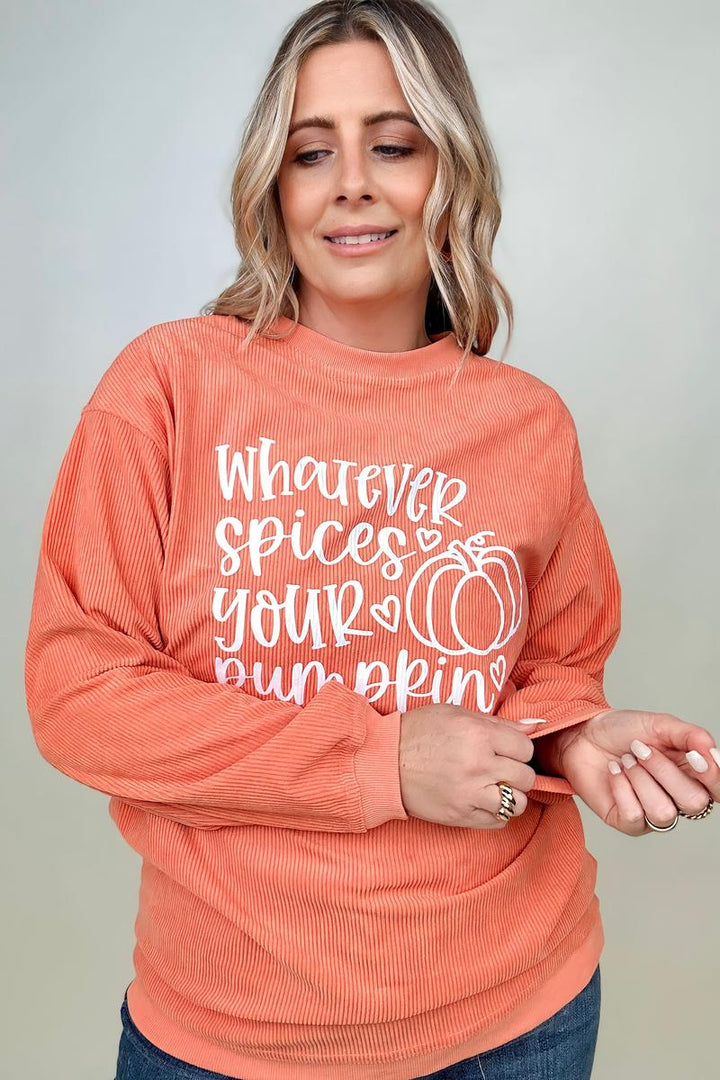 Sweatshirts - Whatever Spices Your Pumpkin Oversized Corduroy Graphic Sweatshirt