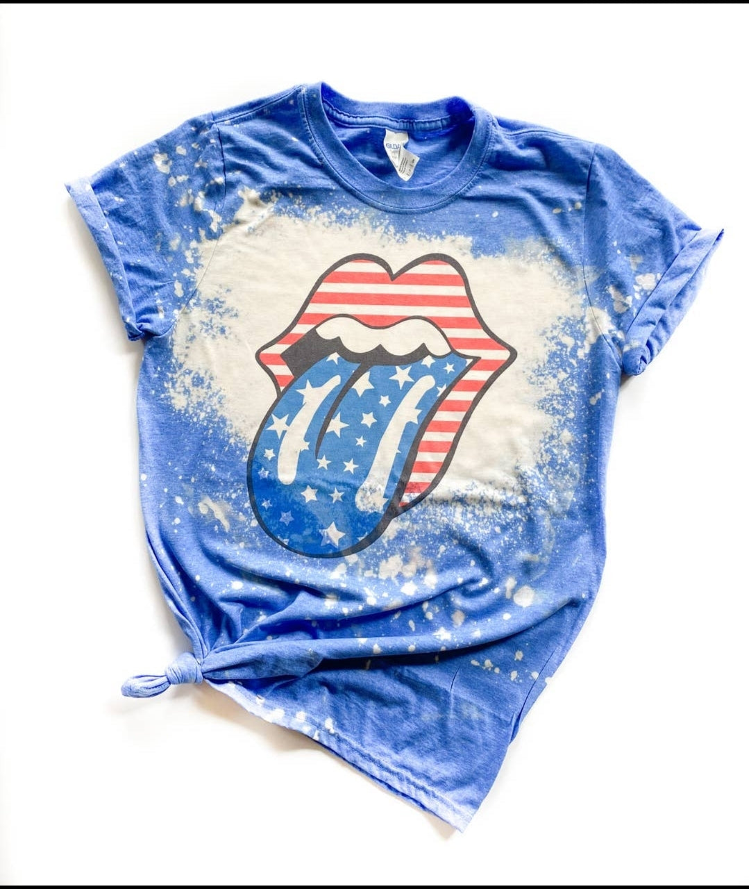 American Flag Tongue Bleached T-Shirt-Ever Joy