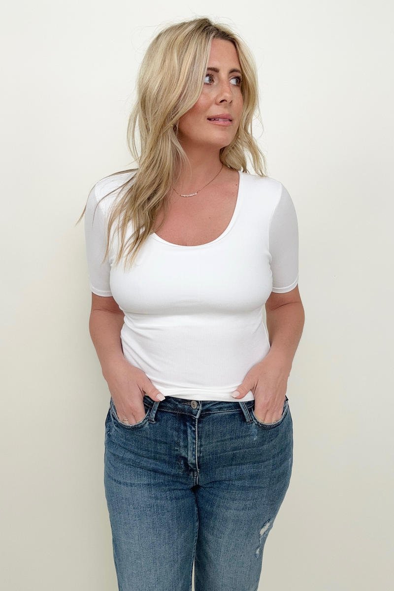 T-shirts - Fawnfit Basic Ribbed Fitted Tee With Built In Bra