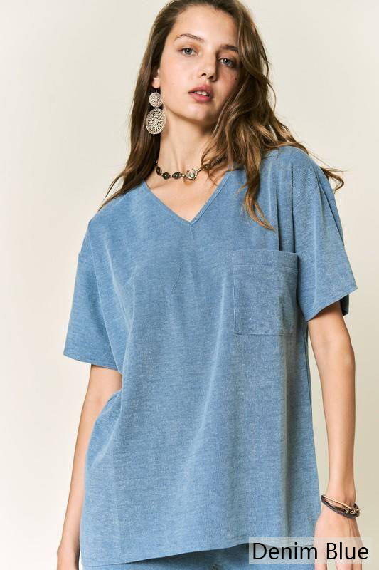 T-shirts - Petal Dew Solid V Neck Short Sleeve Loose Fit T-Shirt