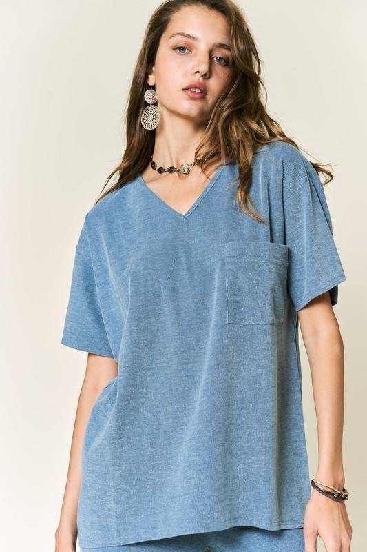 T-shirts - Petal Dew Solid V Neck Short Sleeve Loose Fit T-Shirt