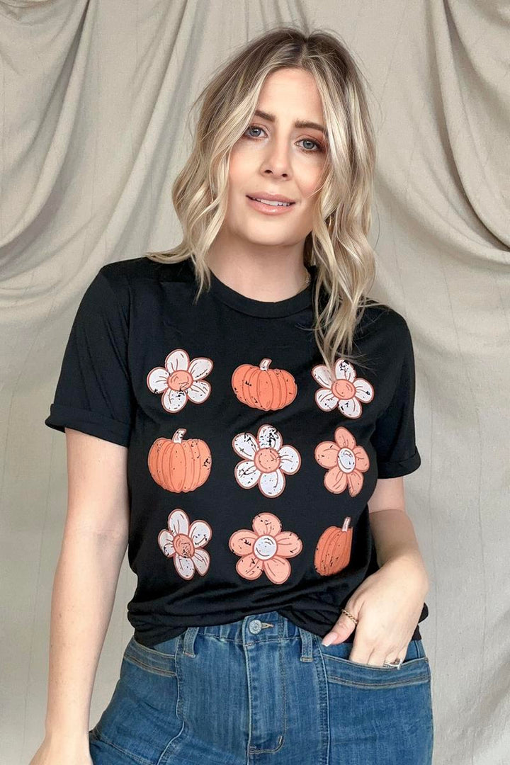 T-shirts - Pumpkin Flower Print Graphic Tee