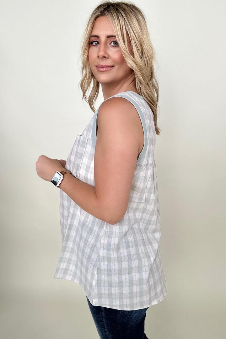 Tank Tops & Camis - Cotton Bleu Cotton Check Tank Top