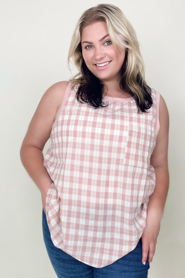 Tank Tops & Camis - Cotton Bleu Cotton Check Tank Top