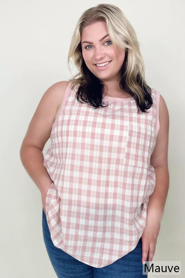 Tank Tops & Camis - Cotton Bleu Cotton Check Tank Top