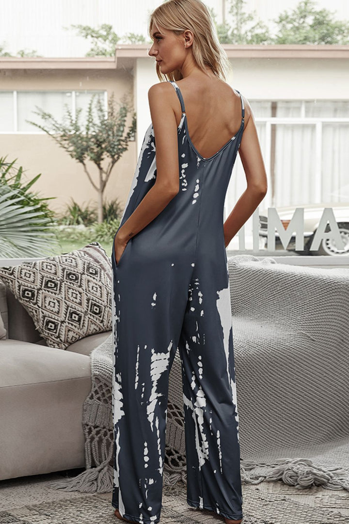 Tie-Dye Spaghetti Strap Jumpsuit With Pockets