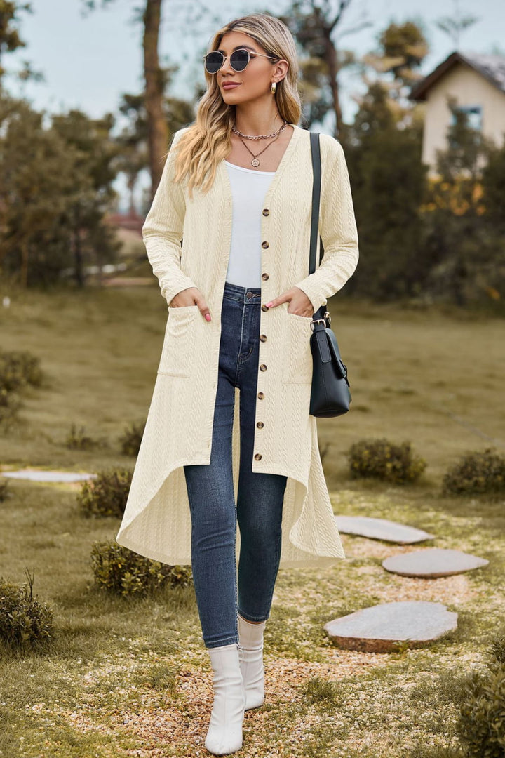 V-Neck Long Sleeve Cardigan With Pocket