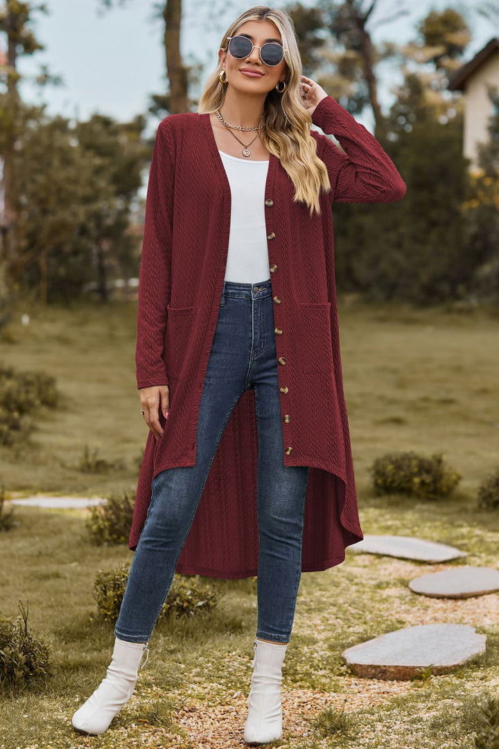 V-Neck Long Sleeve Cardigan With Pocket