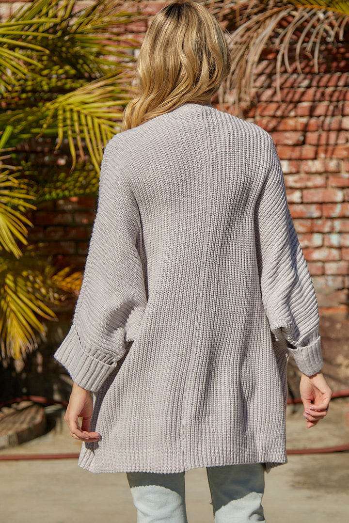 Waffle-Knit Long Sleeve Cardigan With Pocket