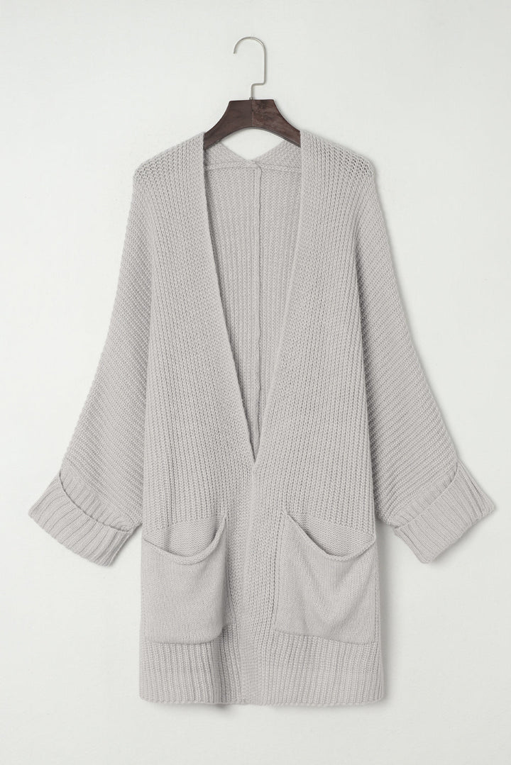 Waffle-Knit Long Sleeve Cardigan With Pocket