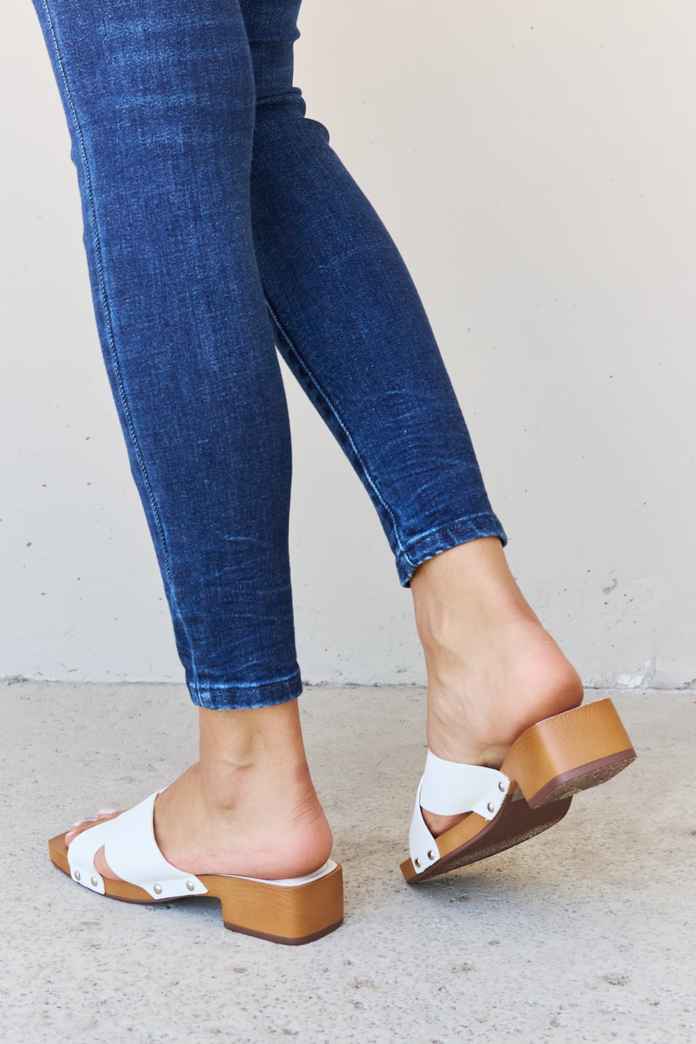 Weeboo Step Into Summer Criss Cross Wooden Clog Mule In White