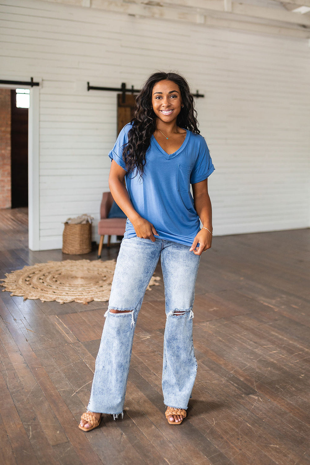 Absolute Favorite V-Neck Top in Azure-Ever Joy