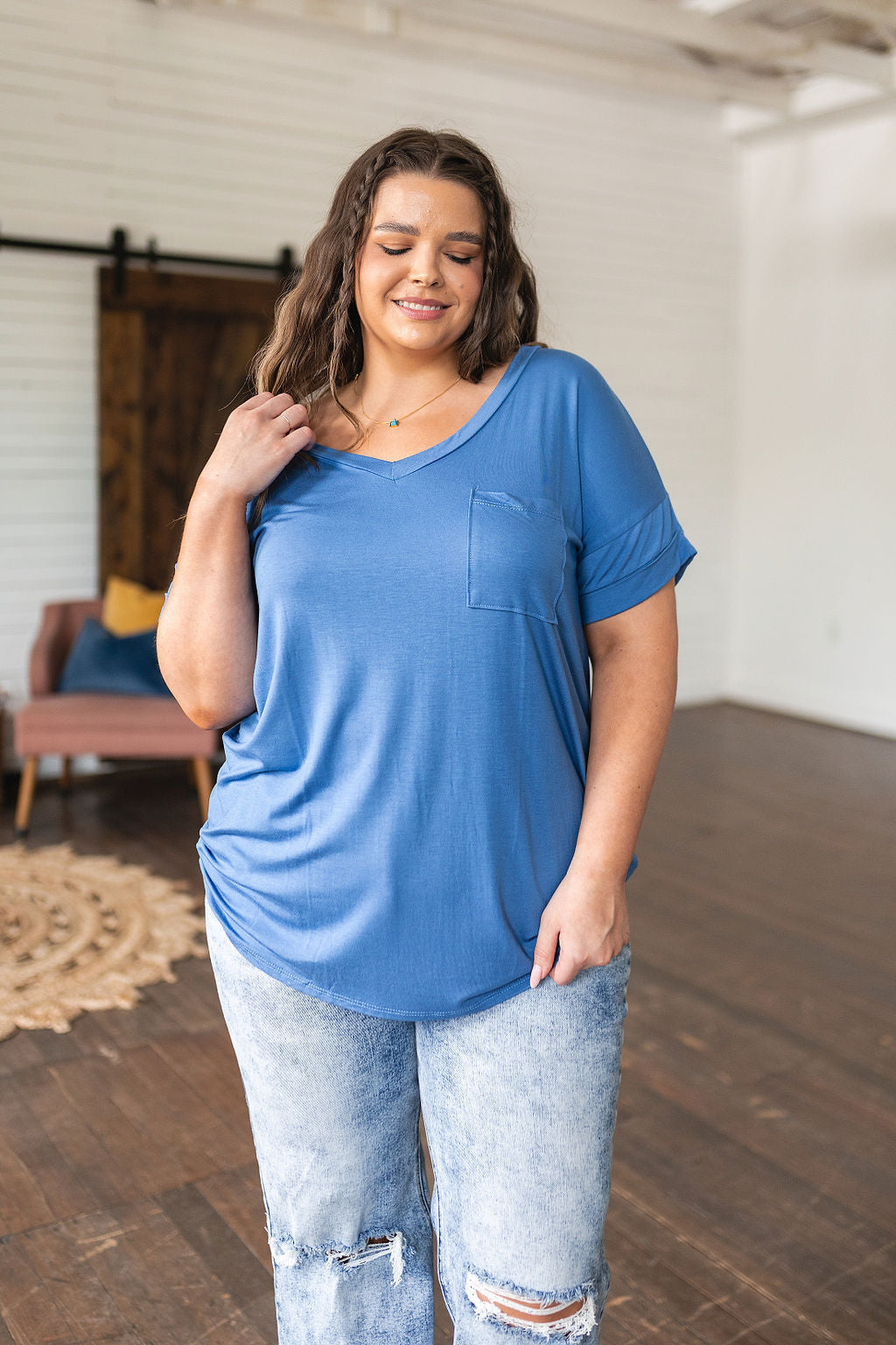 Absolute Favorite V-Neck Top in Azure-Ever Joy