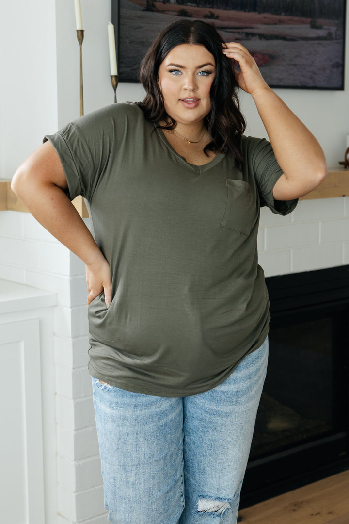 Absolute Favorite V-Neck Top in Olive-Ever Joy