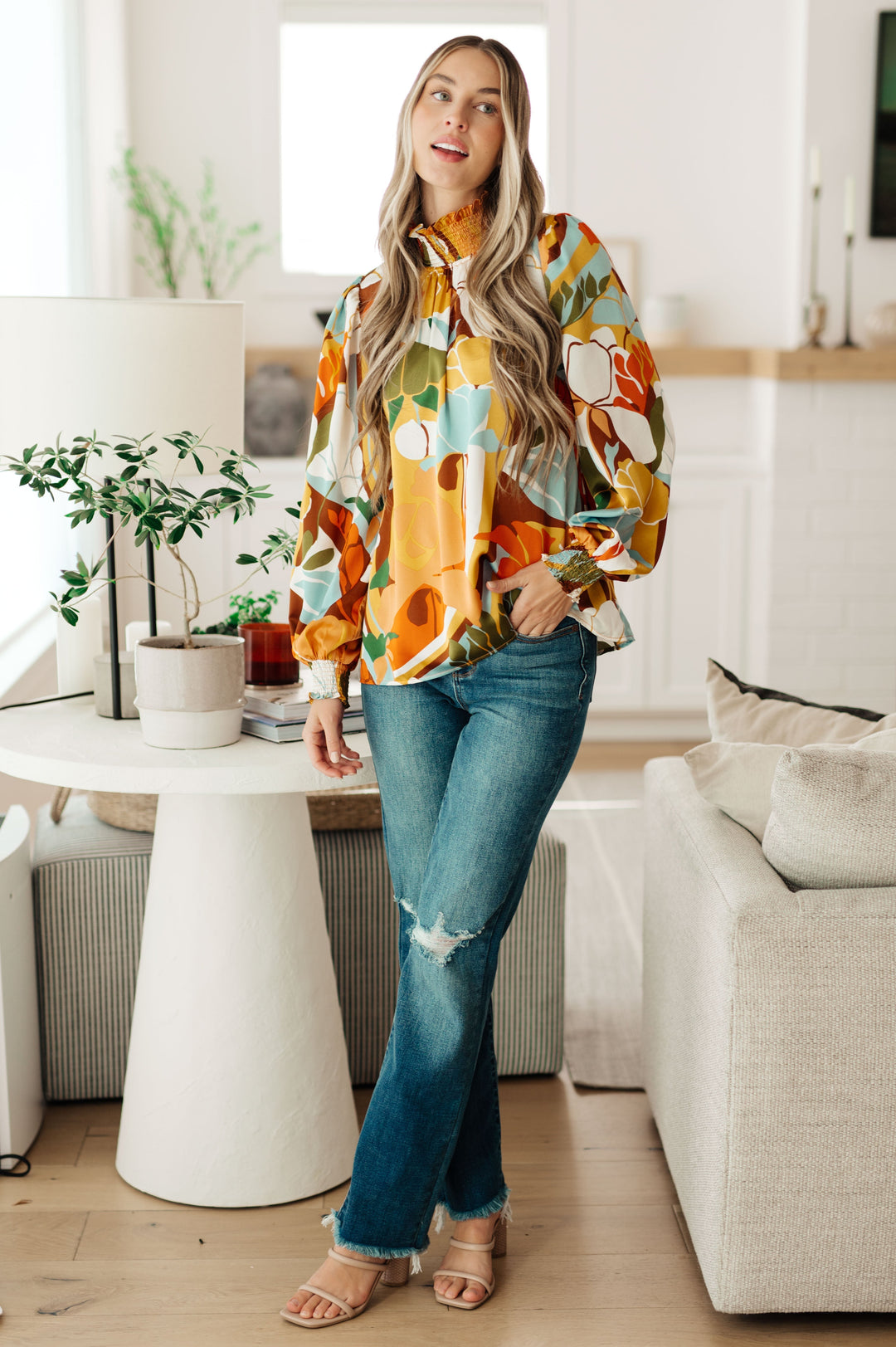 All Together Now Mock Neck Blouse-Ever Joy