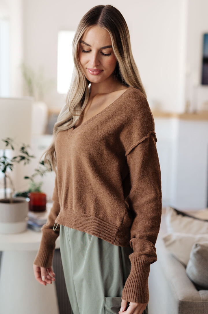 Womens - Back To Life V-Neck Sweater In Mocha