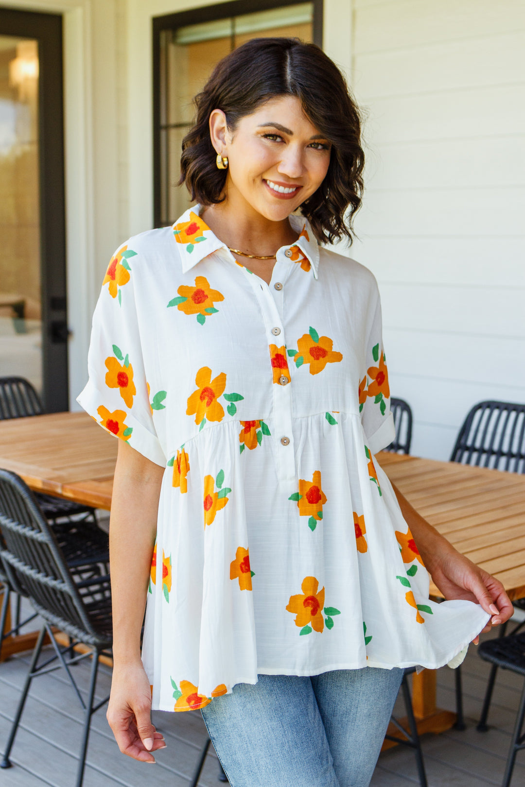 Womens - Blissed Out Button Up Babydoll Tunic