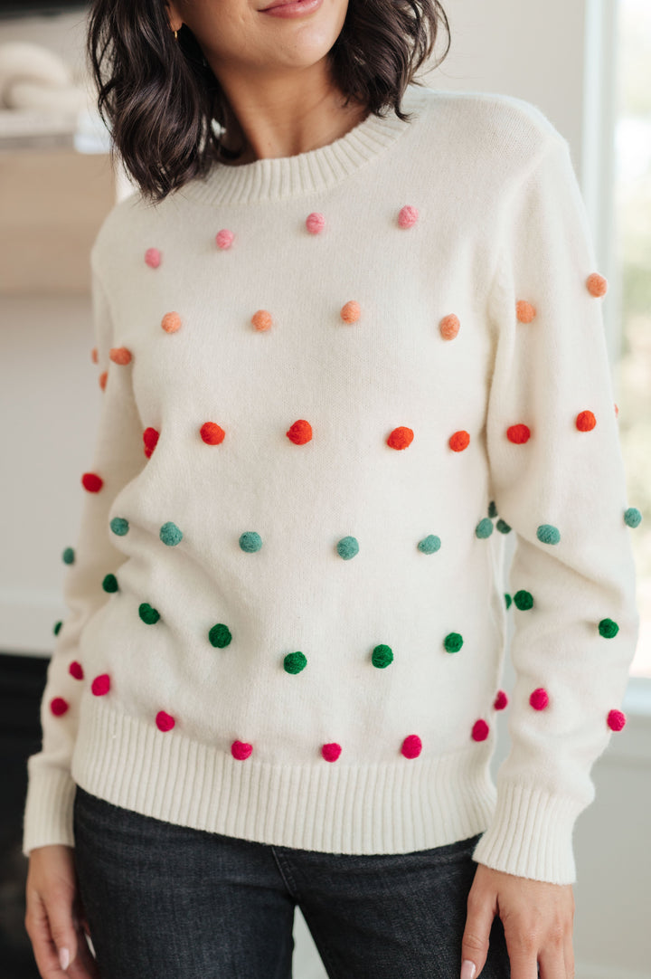 Womens - Candy Buttons Pom Detail Sweater