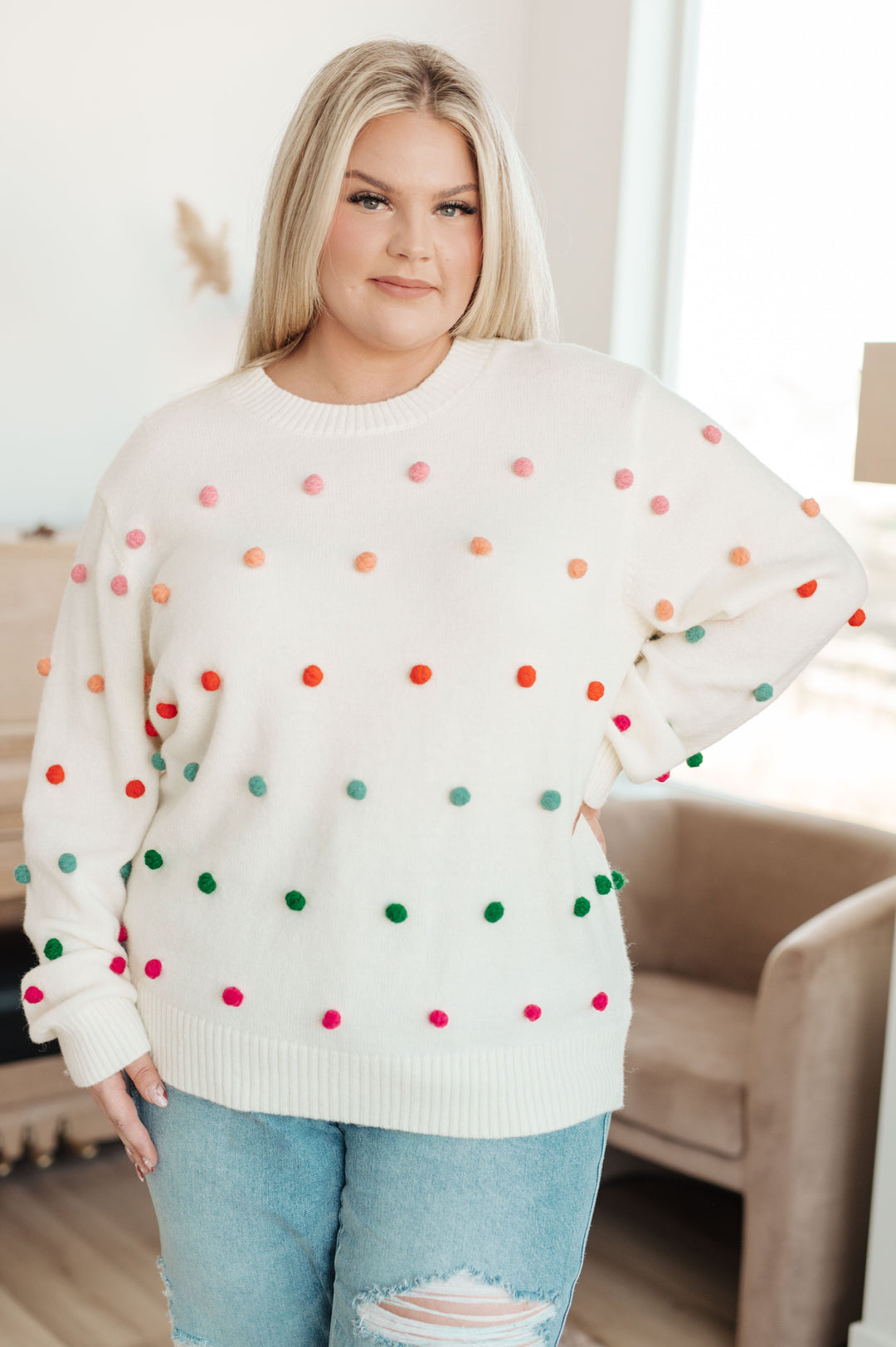 Womens - Candy Buttons Pom Detail Sweater