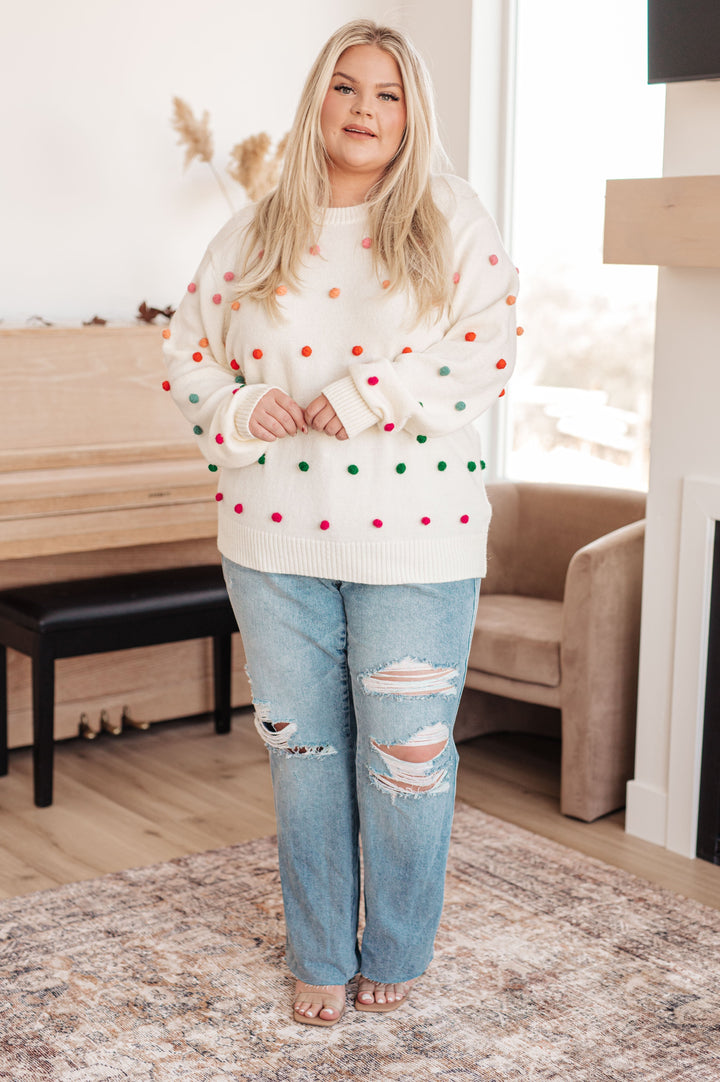 Womens - Candy Buttons Pom Detail Sweater