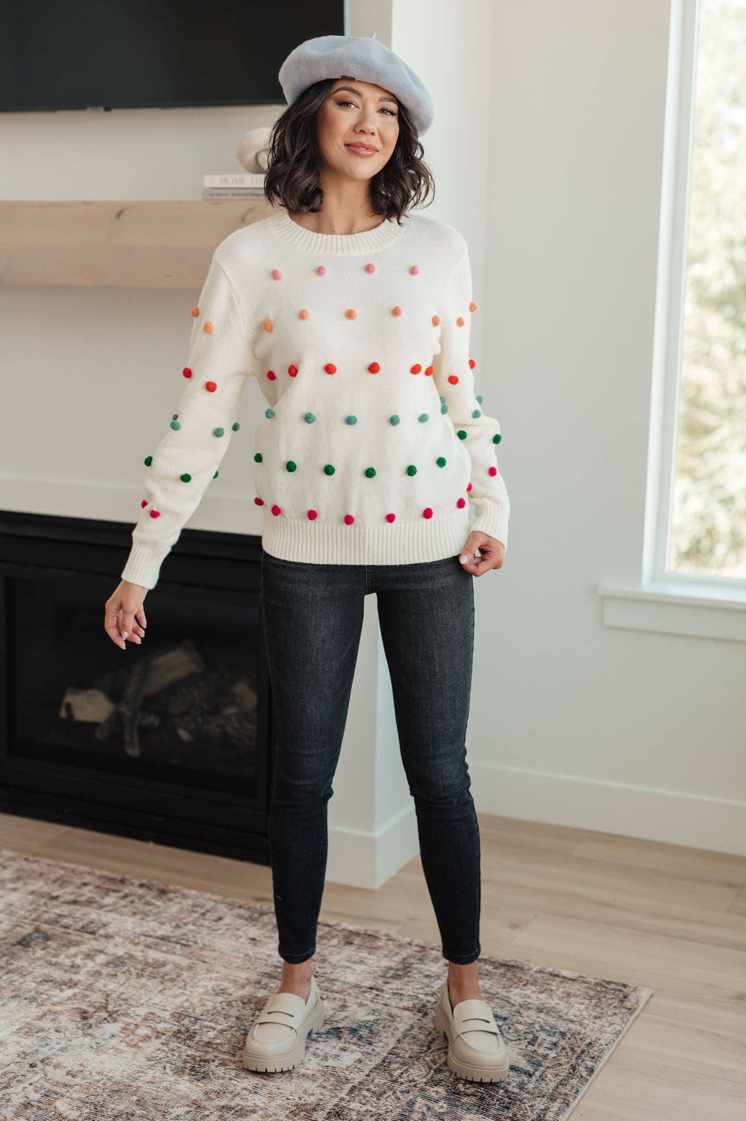 Womens - Candy Buttons Pom Detail Sweater