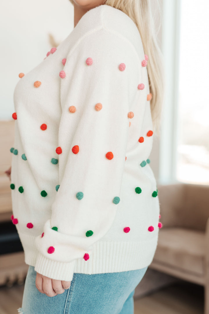 Womens - Candy Buttons Pom Detail Sweater