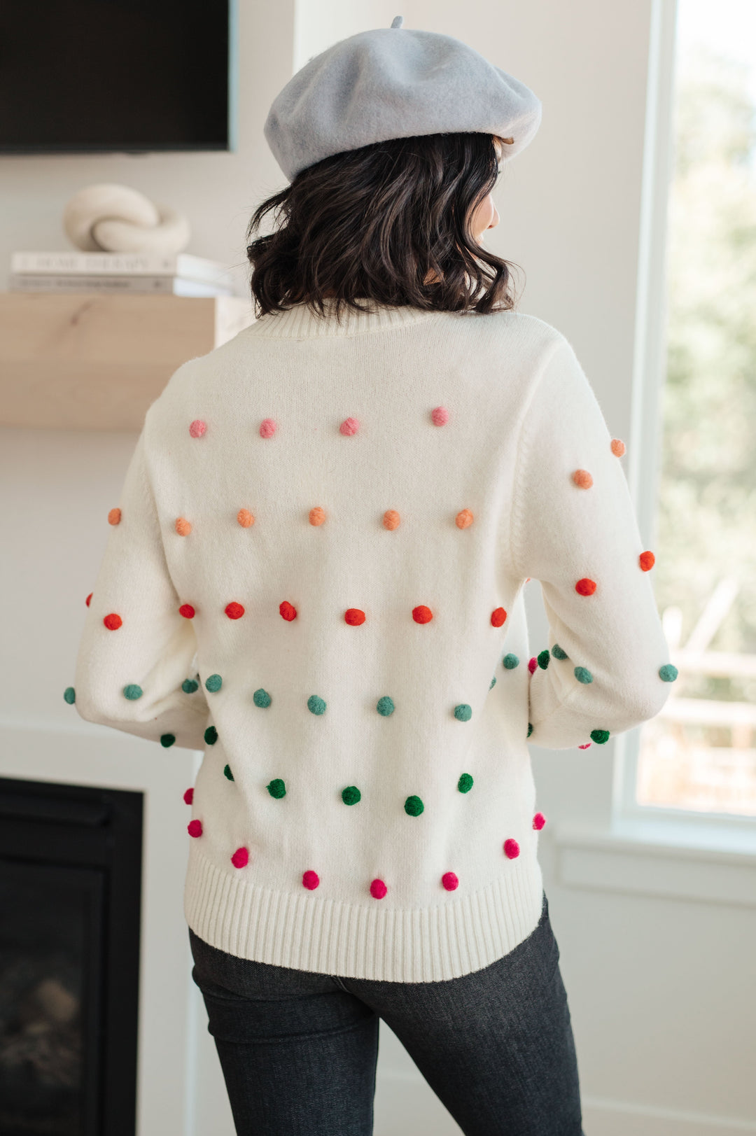 Womens - Candy Buttons Pom Detail Sweater