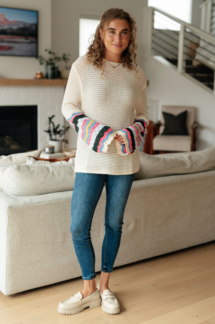 Womens - End Of The Story Striped Sleeve Sweater